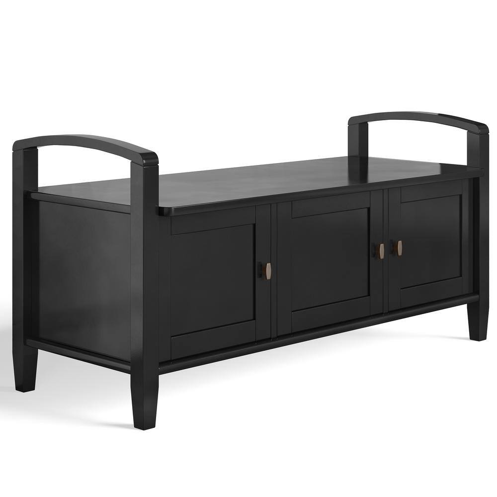 Simpli Home Warm Shaker Solid Wood 44 in. Wide Transitional Entryway Storage Bench in Black