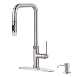 Brushed Nickel Single Handle Pull Out Sprayer Kitchen Faucet Deckplate Included in Stainless