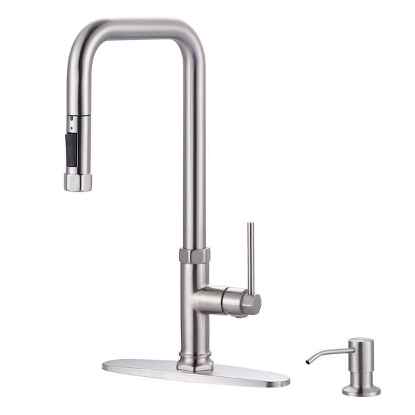 ARCORA Brushed Nickel Single Handle Pull Out Sprayer Kitchen Faucet Deckplate Included in Stainless