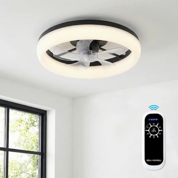 CannonX 14 in. Indoor Black Ceiling Fan 3100 Lumen Bright LED Lighting Flush Mount Fandelier with Remote