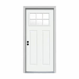 32 in. x 80 in. 6 Lite Craftsman White Painted Steel Prehung Right-Hand Inswing Front Door w/Brickmould