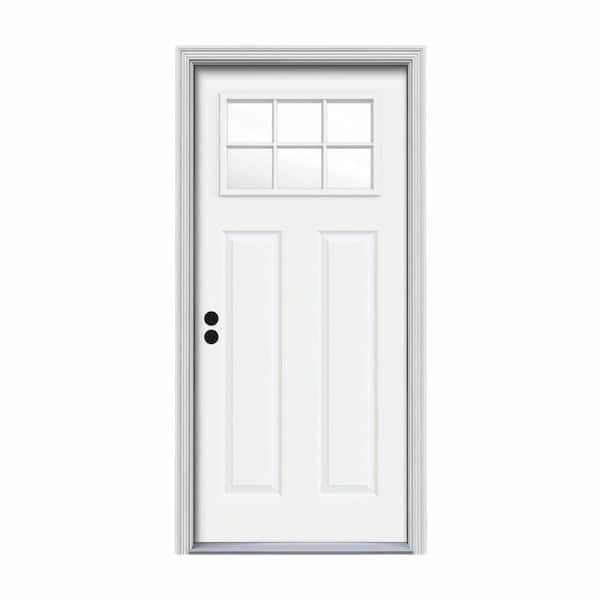 JELD-WEN 32 in. x 80 in. 6 Lite Craftsman White Painted Steel Prehung Right-Hand Inswing Front Door w/Brickmould