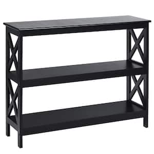 39.5 in. Black Standard Rectangle Wood Console Table with Shelf