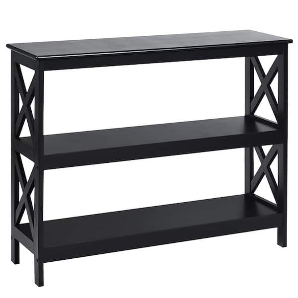 Costway 39.5 in. Black Standard Rectangle Wood Console Table with Shelf