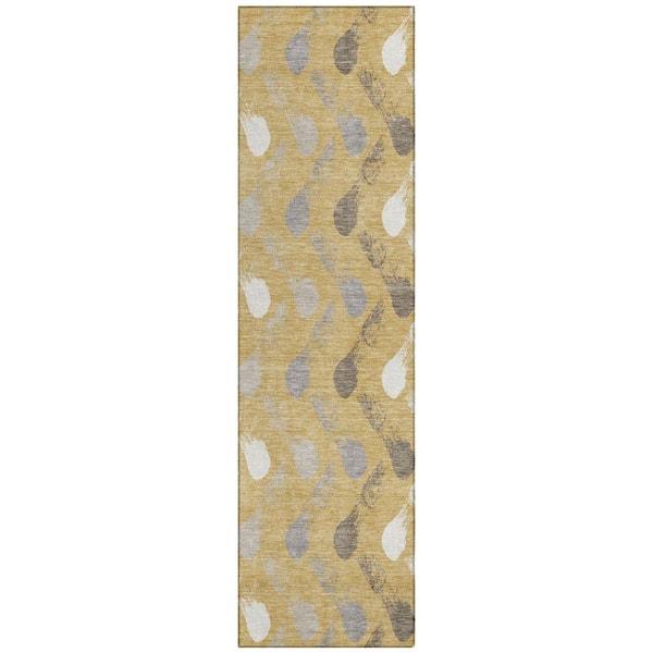 Chantille Machine Washable Indoor/Outdoor Abstract ACN2900 Gold 2 ft. x 7 ft. Runner Rug
