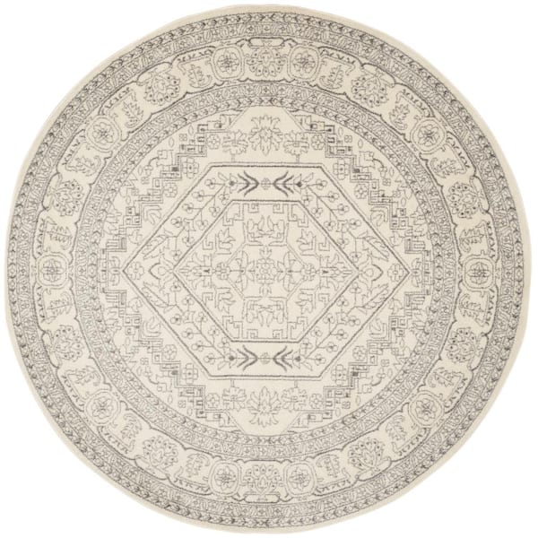 SAFAVIEH Adirondack Ivory/Silver 10 ft. x 10 ft. Border Medallion Round Area Rug