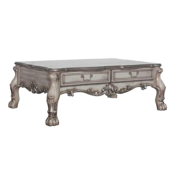 Benjara 54 in. Silver Rectangle Wood Top Coffee Table BM226899 - The ...