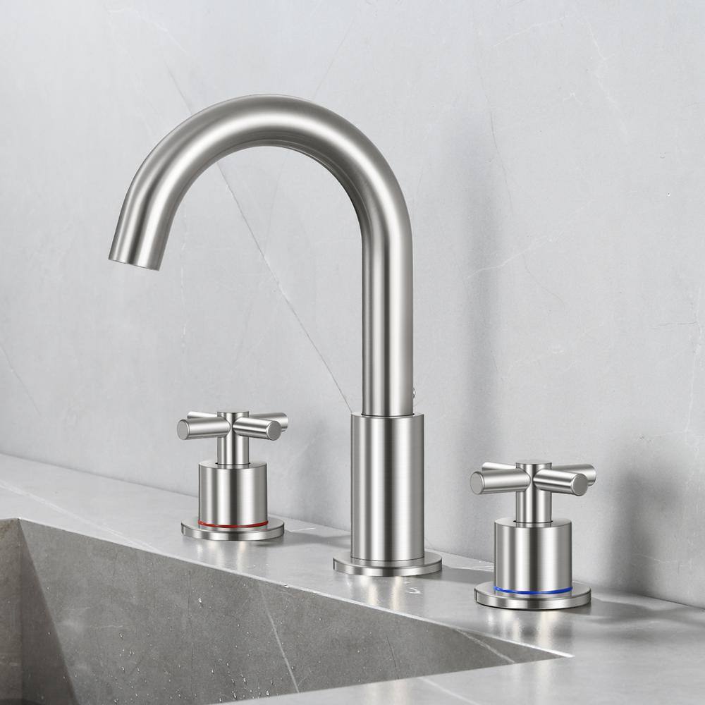 Brushed Nickel Double Handle High Arc Bathroom Faucet