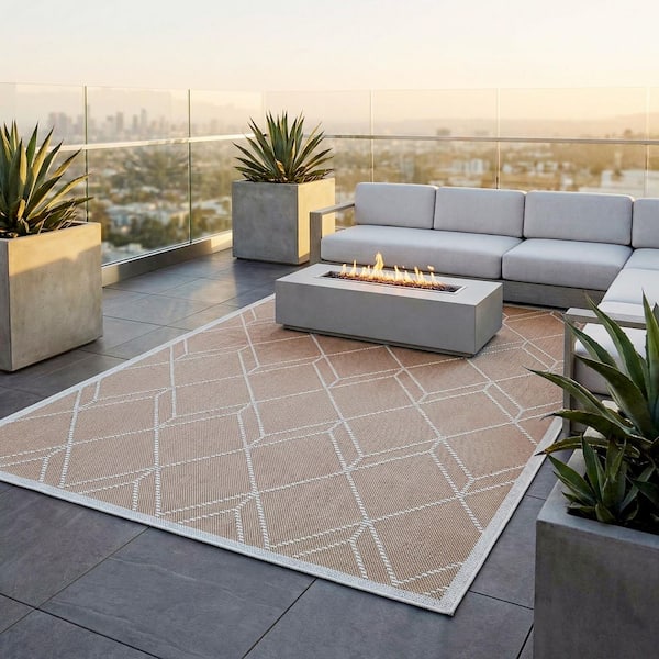 Liguria Noli Umber 5 ft. x 8 ft. Geometric Diamond Indoor/Outdoor Area Rug