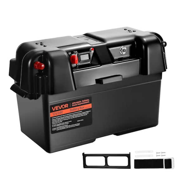 Battery Box, Group 24/27 Trolling Motor Battery Box, 12V/24V Marine Batteries Case with PP Shell and Dual Straps