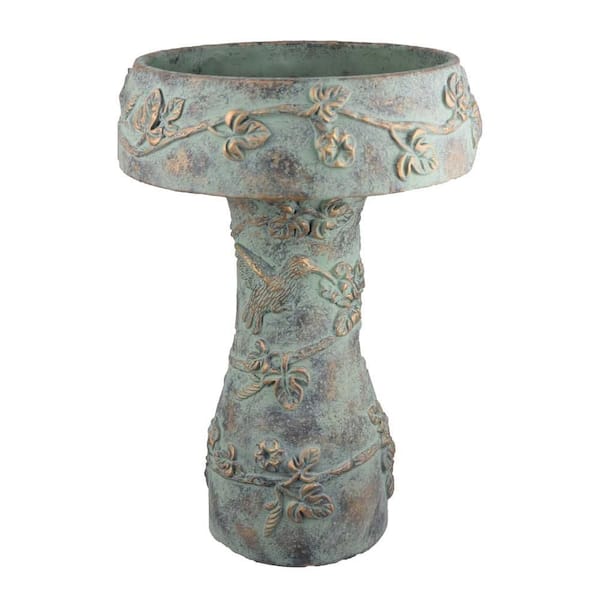 Menon 20 in. Green Terracotta Bird Bath and Feeder