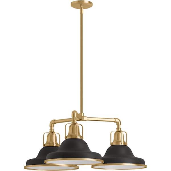 KOHLER Hauksbee 3-Light Black with Brass Trim Linear Chandelier