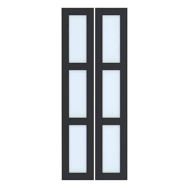 30 in. x 80 in. Tempered Frosted Glass Black Finished Composite Wood Solid Core Bi-Fold Door with Hardware Kit