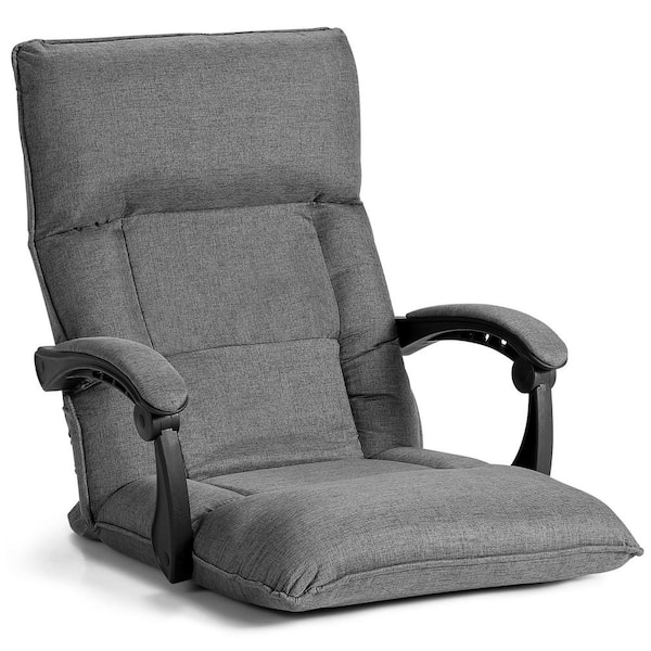 Costway 14-Position Grey Linen Floor Chair Lazy Sofa with Adjustable Back Headrest Waist 26.5 in. x 29 in. x 29.5 in.