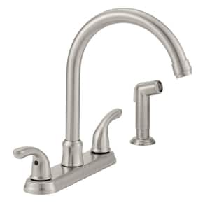 Builders 2-Handle Standard Kitchen Faucet with Sprayer in Stainless Steel