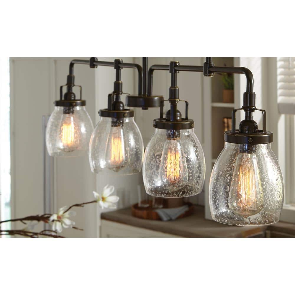 Belton 40.75" Bronze Jar-Shaped Island Light with Seeded Glass