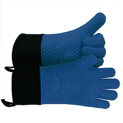 Oven Mitts.1 Pair of Cotton Short Oven Mitts with Silicone Grip Palm.3  Layer Heat Resistant Blue Mini Oven Mitts Half Hand Govles with Hanging  Loop for Kitchen/Bakeware/Cookware 