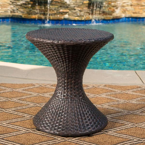 Harper & Bright Designs Hourglass Multi-brown Round Wicker Outdoor Side Table