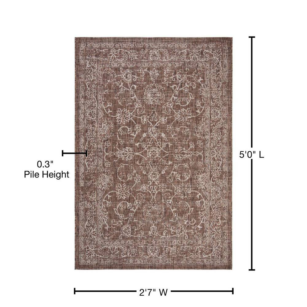 Reversible Brown Synthetic Indoor/Outdoor Rug, 31" x 4"