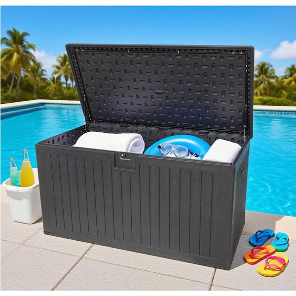 260 gal. Resin Outdoor Lockable Storage Deck Box with Containers for Pool Accessories, Garden Tools, Black