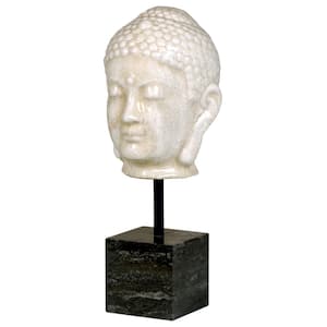 White Crackle Ceramic Buddha Head Sculpture