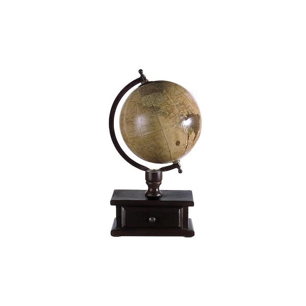 null 16.5 in. x 9 in. Brown Mango Wood Globe with Storage Drawer