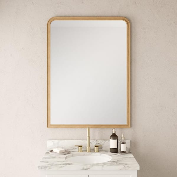 WallBeyond 30 in. W x 40 in. H Rectangle Bonnevaux Natural Pine Wood Finish Wall Mirror - Right-Angled Bottom French Country