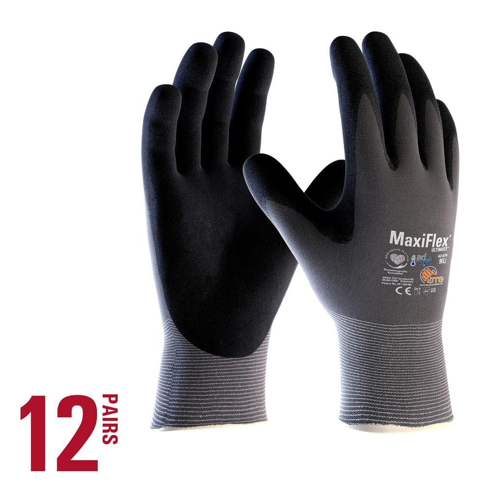 ATG MaxiFlex Ultimate Men's Large Gray Nitrile-Coated Outdoor and Work ...