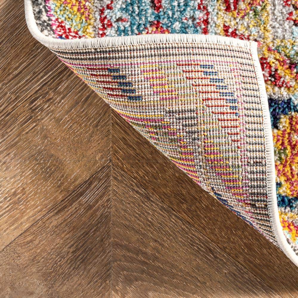 Erline Colorful Bohemian Black and Multicolor Runner Rug
