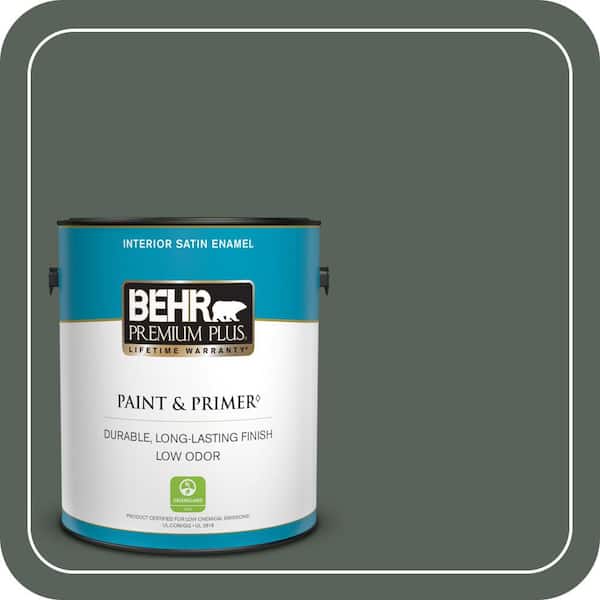 BEHR PREMIUM PLUS 1 gal. #ECC-21-3 Imperial Palm Satin Enamel Low Odor Interior Paint & Primer
