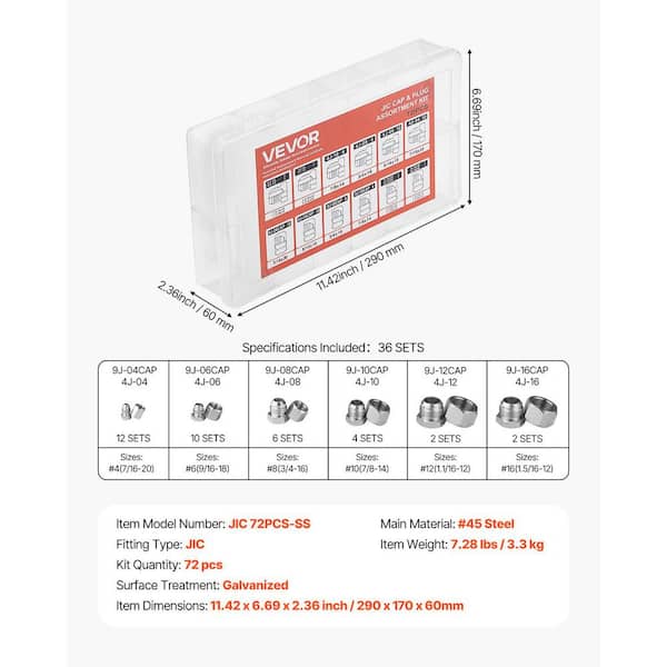 AKM JIC ORFS Industrial Fitting Kit AKM 160-Piece Hydraulic Cap & Plug Kit - JIC & ORFS Threads For Industrial Hose Protection JIC ORFS Fittings