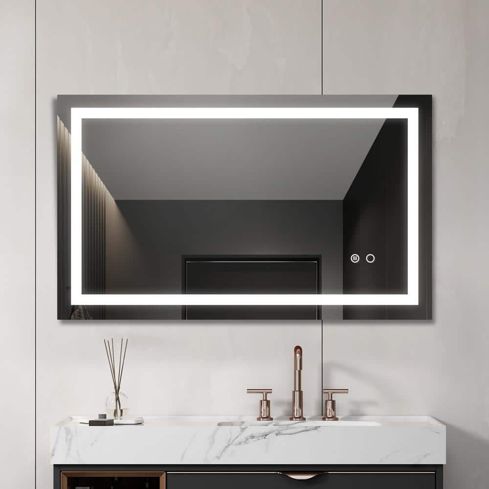 60 in. W x 36 in. H Rectangular Frameless Wall Mounted Bathroom Vanity Mirr