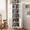FUFU&GAGA 78.9 in. White Wood 5-Shelf Corner Bookcase