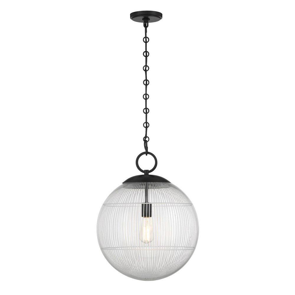 Cabot 60-Watt 16 in. W x 19.25 in. H 1-Light Matte Black Pendant Light with Segmented Glass Shade, No Bulbs Included price history on PriceWatchPro