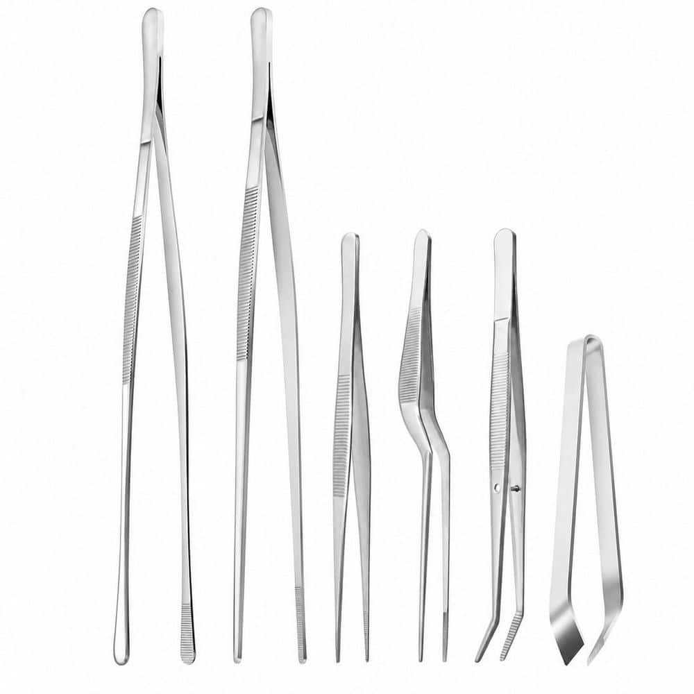 Stainless Steel Professional Kitchen Tweezer Set, Multi-Purpose Culinary Tweezers in Silver for Food Plating