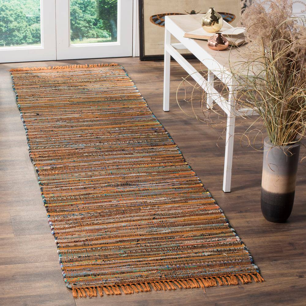 Gold Multi Handmade Wool Cotton Stripe Runner Rug 2'3" x 6'