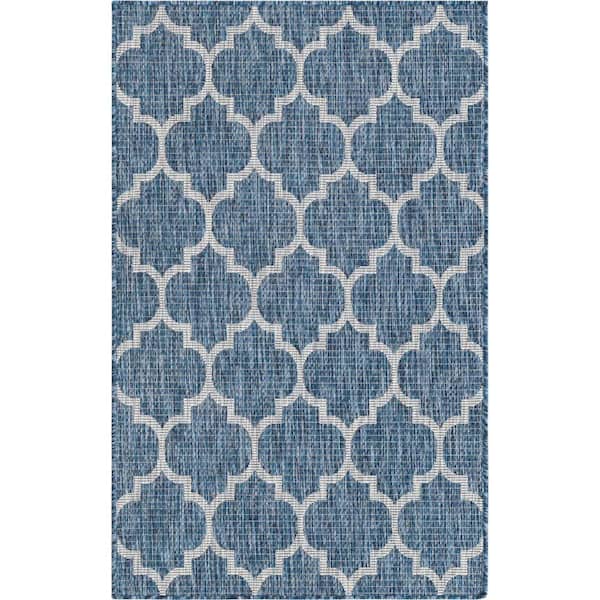 Unique Loom Navy Blue 3 ft. 3 in. x 5 ft. 3 in. Outdoor Trellis Area Rug