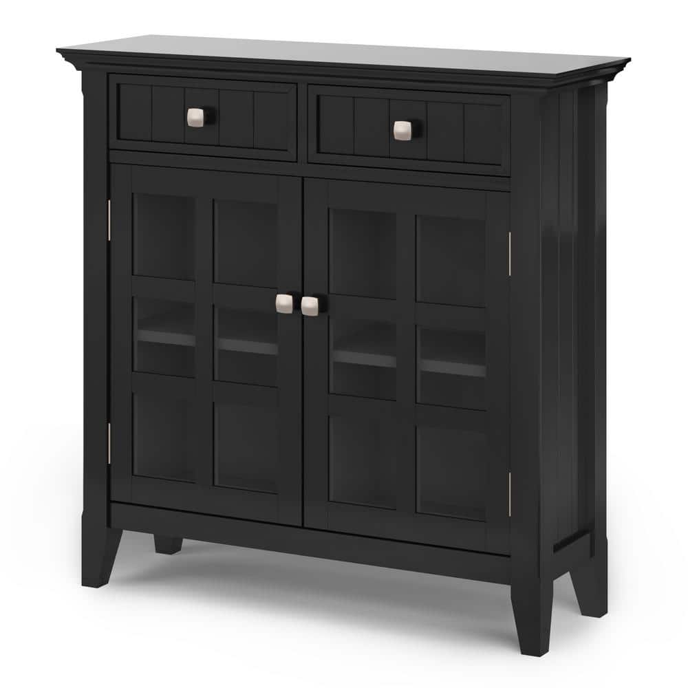 Black Solid Wood Freestanding Office Storage Cabinet with Adjustable Shelving