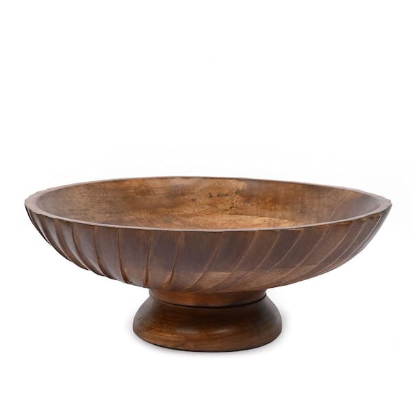 12 in. x 12 ft. x 4.75 in. Brown Mango Wood Decorative Bowl Decorative Round Carved Bowl, Hand-carved