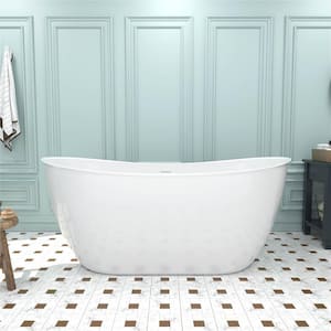 59 in. L x 28.34 in. W x 25.19 in. H Acrylic Flatbottom Freestanding Double Slipper Soaking Bathtub in White