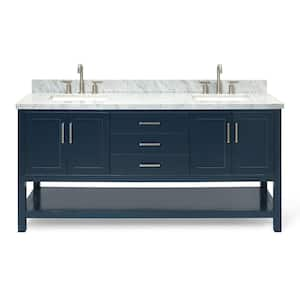 Magnolia 73 in. W x 22 in. D x 36 in. H Bath Vanity in Midnight Blue with White Carrara Marble Vanity Top with Basins