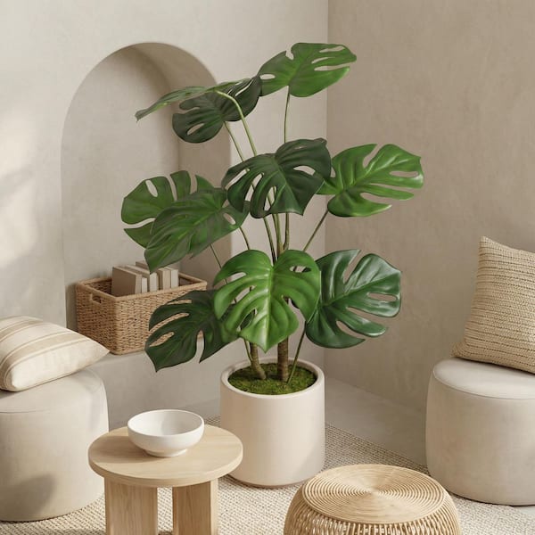 Unbranded 2-Piece 30 in. Realistic Artificial Monstera Deliciosa Tree with  White Pot for Indoor Outdoor or Office Decor SW-W3912P443998