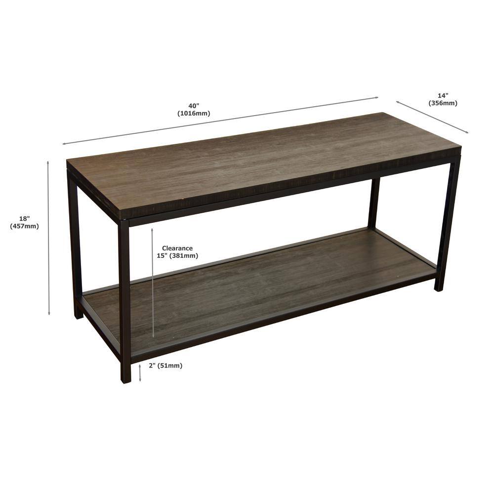 Modern Brushed Brown Bamboo & Matte Black Steel Console Bench with Storage