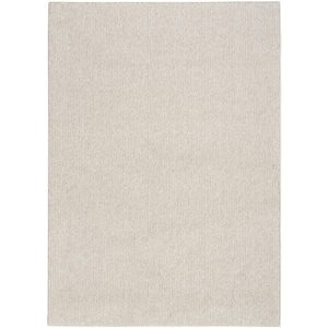 Textured Home Ivory Beige 8 ft. x 10 ft. Solid Geometric Contemporary Area Rug