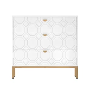 Honeycomb Wooden 3-Drawer Storage Cabinet Table in White