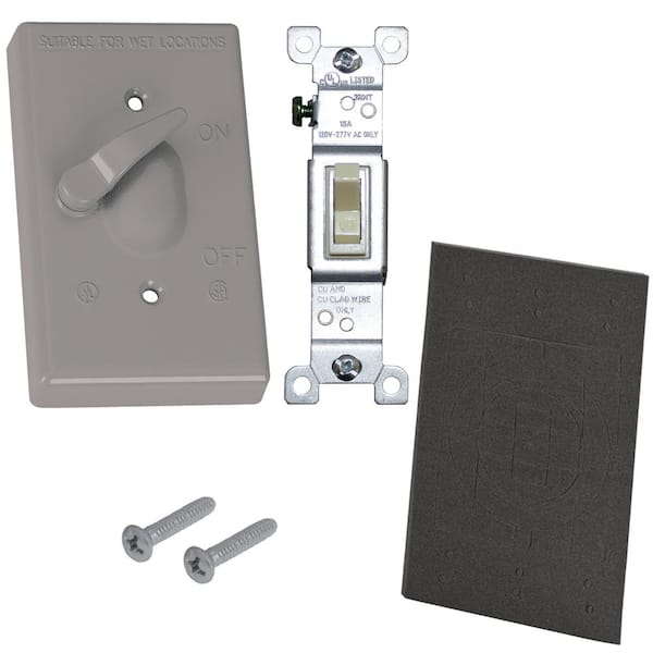 1-Gang Metal Weatherproof Single Pole Toggle Switch and Electrical Cover Kit, Gray