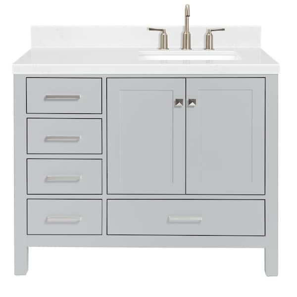 Cambridge 42 in. W x 22 in. D x 36 in. H Single Rectangle Sink Bath Vanity in Grey with Carrara White Quartz Top
