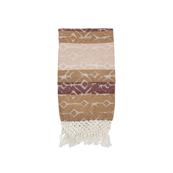 Foreside Home & Garden Multicolor Pattern Hand Woven 50 x 60 inch Cotton Throw Blanket with Hand Tied Macrame Fringe