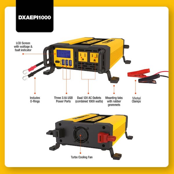 DEWALT 1000-Watt Portable Car Power Inverter with Triple USB Ports
