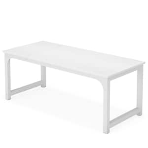 70.8 in. Rectangular White Engineered Wood Computer Desk Study Writing Table for Home Office
